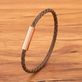 Geflochtenes Herrenarmband aus dunkelbraunem Leder mit roségoldener Schließe - 3mm - 17cm / Roségold