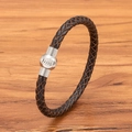 Bracciale da uomo in pelle intrecciata marrone scuro con chiusura magnetica argento - Marrone Argento