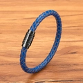 Braided blue leather men's bracelet with a sleek black magnetic stainless steel clasp - Blue Leather Black Clasp