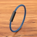 Blaues geflochtenes Lederarmband mit schwarzem Magnetverschluss aus Edelstahl für Herren - 3mm / 17cm / Schwarz