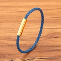 Blaues geflochtenes Lederarmband mit goldfarbenem Magnetverschluss für Herren - 3mm / 17cm / Gold