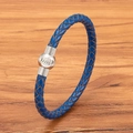 Bracciale da uomo in pelle intrecciata blu scuro con chiusura magnetica in metallo argento - Blu Argento