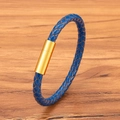 Blaues geflochtenes Lederarmband mit goldenem Edelstahl-Magnetverschluss für Herren - 17cm / 4mm / Gold