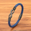Blue braided leather bracelet with black infinity symbol and magnetic clasp - Blue Leather Black Clasp