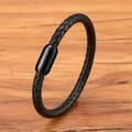 Bracelet minimaliste en cuir tressé noir avec fermoir magnétique noir mat en acier inox - 17cm / 3mm / Noir