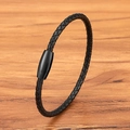 Minimalistisches schwarzes Lederarmband für Herren mit mattem Magnetverschluss - 17cm / 3mm / Schwarz