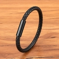 Minimalistisches schwarzes geflochtenes Lederarmband für Herren mit Edelstahlmagnetverschluss - 17cm / Schwarz 4mm