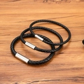 Dreiteiliges Set schwarze Lederarmbänder geflochten mit Edelstahl-Magnetverschluss - 17cm / Stahl 4mm