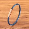Blaues geflochtenes Lederarmband für Herren mit poliertem Roségold Magnetverschluss - 3mm / 17cm / Roségold