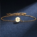 Minimalist gold adjustable chain bracelet with circular uppercase letter B pendant - Letter B
