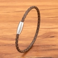 Geflochtenes Lederarmband für Herren in Dunkelbraun mit silbernem Magnetverschluss - 4mm / Braun Silberne Schnalle / 17cm
