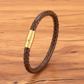 Bracciale da uomo minimalista in pelle intrecciata marrone con chiusura in acciaio dorato - 4mm / Cinturino Marrone Fibbia Dorata / 17cm