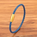 Blaues geflochtenes 4mm Lederarmband für Herren mit poliertem goldenem Magnetverschluss aus Stahl - 4mm / Blau Goldene Schnalle / 17cm