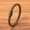 Bracelet pour homme en cuir tressé marron avec fermoir magnétique en acier noir - Brun Avec Fermoir Noir