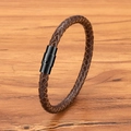 Bracciale da uomo in pelle intrecciata marrone scuro con chiusura magnetica nera - 4mm / Marrone Con Chiusura Nera / 17cm