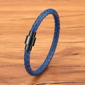 Bracelet tressé en cuir bleu pour homme avec fermoir magnétique en acier noir mat - Type standard / Bleu avec boucle noire
