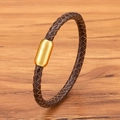 Minimalist braided leather bracelet in dark brown with a golden magnetic clasp - 17cm / Style (4mm) / Brown Strap Gold Buckle