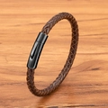 Pulsera minimalista de cuero trenzado marrón oscuro con hebilla de metal negro - 4mm / 17cm / Cuero Café Hebilla Negra