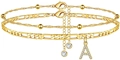 Detail of gold-layered anklet featuring zircon letter A pendant and Figaro chain link - Letter A