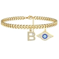 Gold Cuban chain featuring cubic zirconia letter B and evil eye pendant for women - Letter B