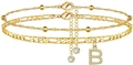 Detail of gold-plated chain set with letter B pendant and sparkling cubic zirconia charms - Letter B
