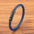 Einfaches blaues Lederarmband geflochten mit glänzendem schwarzem Edelstahl Magnetverschluss - Blaues Leder Schwarzer Verschluss