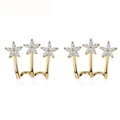 Macro shot of elegant triple-flower earrings featuring marquise-cut white zircons in gold - Triple Flower Cluster Style (Gold) / Gold Flower