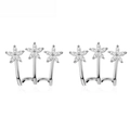 Detail of silver ear crawlers with sparkling zircon flowers showing fine jewelry craftsmanship - Triple Flower Cluster Style (Silver) / Silver Flower