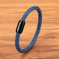 Blaues geflochtenes Lederarmband für Herren mit schwarzem Magnetverschluss aus Edelstahl - Blau mit schwarzer Schnalle
