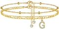 Vergoldetes mehrlagiges Fußkettchen-Set mit Zirkon-Buchstabe G und Figaro-Kette - Buchstabe G