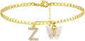 Gold butterfly anklet featuring a crystal letter Z pendant with a lobster clasp closure - Gold Z