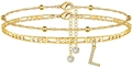 Dreiteiliges goldenes Fußkettchen-Set mit L-Buchstaben-Anhänger und Zirkonia-Steinen - Buchstabe L