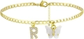 Goldenes Schmetterling und Buchstabe R Fußkettchen mit flacher kubanischer Kette Damen - Gold R