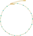 Détail du collier doré réglable avec perles carrées vertes et blanches et fermoir homard - 14k / Vert Clair (x152)