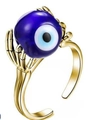 Goldener Evil Eye Spinner Ring mit Totenkopf-Hand Design und blauer Perle - Blaues Böses Auge Stil / Gold