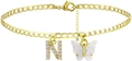 Goldenes Panzerketten-Fußkettchen mit Kristall-Buchstabe N und weißem Schmetterling - Gold N
