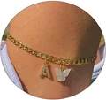 Goldenes Fußkettchen mit Schmetterling und Buchstabe A für sommerlichen Strandlook - Gold A