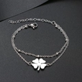 Klassisches silbernes Edelstahl Doppelarmband mit einem hohlen vierblättrigen Kleeblatt - Silber (N3500)