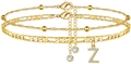 Goldene mehrlagige Fußkette mit Kuba-Kette und Zirkonia-Buchstabe Z Anhänger - Buchstabe Z