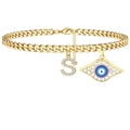 Goldene Gliederkette Fußkettchen mit Buchstabe S und glitzerndem Evil Eye Anhänger - Buchstabe S