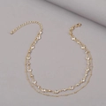 Double-layered gold necklace featuring sparkling zircon rhinestones and adjustable clasp - Layered Style / Gold
