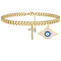 Goldenes Gliederkettchen mit funkelndem Buchstaben T und Evil Eye Glücksbringer - Buchstabe T