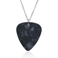 Black guitar pick pendant necklace in stainless steel with textured marble finish - Necklace / Pearl Gray Necklace