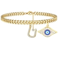 Goldenes Gliederkette-Armband mit Pave-Buchstabe U und blauem Evil-Eye-Anhänger - Buchstabe U