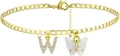 Goldenes Fußkettchen mit glitzerndem Buchstaben-W-Anhänger und weißem Schmetterling - Gold W