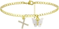 Goldenes Schmetterlings-Fußkettchen mit Kristall-Kreuz und verstellbarem Verschluss - Gold X