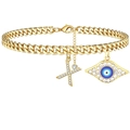 Goldene Panzerkette-Fußkette mit Buchstabe-X-Anhänger und funkelndem Evil-Eye-Charm - Buchstabe X