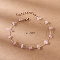 Pulsera de fragmentos de cristal fresa rosa con cadena de oro rosa, longitud 21-26cm - Piedra Triturada de Cuarzo Rosa (124-2) / Oro Rosa + Cuarzo Rosa