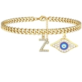 Goldene Kuba-Fußkette mit einem Z-Buchstabenanhänger und einem Diamant-Evil-Eye-Anhänger - Buchstabe Z