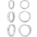 Drei Paar silberne Huggie-Ohrringe in verschiedenen Größen mit poliertem Finish - 1.6*10 / Gold